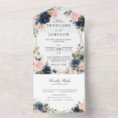 Navy Dusty Blue Blush Geometric Wedding All In One Uitnodiging (Binnen)