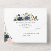Navy Dusty Blue Blush Geometric Wedding All In One Uitnodiging (Achterkant)