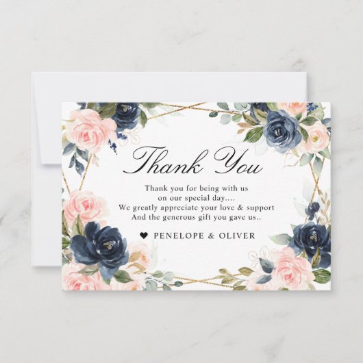 Navy Dusty Blue Blush Geometric Wedding Bedankkaart (Voorkant)