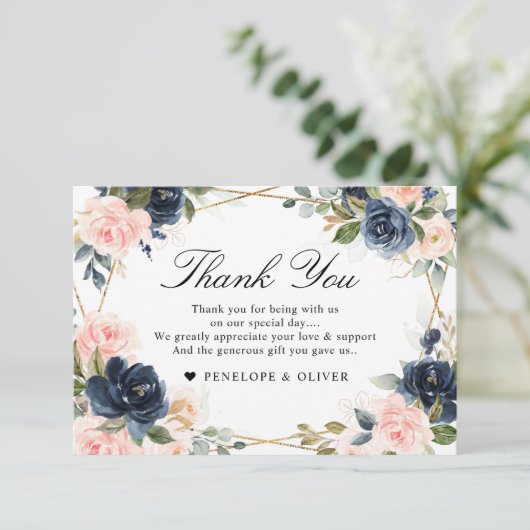 Navy Dusty Blue Blush Geometric Wedding Bedankkaart (Staand voorkant)