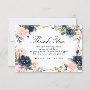 Navy Dusty Blue Blush Geometric Wedding Bedankkaart