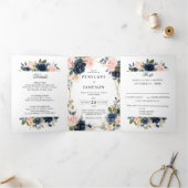 Navy Dusty Blue Blush Geometric Wedding Drieluik Programma (Binnen)