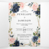 Navy Dusty Blue Blush Geometric Wedding Drieluik Programma (Binnenkant midden)