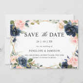 Navy Dusty Blue Blush Geometric Wedding Save The Date (Voorkant)