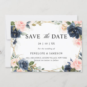 Navy Dusty Blue Blush Geometric Wedding Save The Date