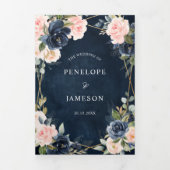 Navy Dusty Blue Blush Geometric Wedding Tri-Fold Drieluik Programma (Cover)