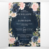 Navy Dusty Blue Blush Geometric Wedding Tri-Fold Drieluik Programma (Binnenkant midden)