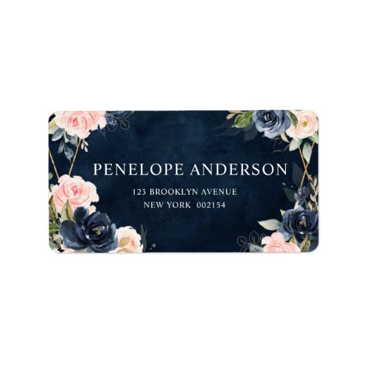 Navy Dusty Blue Blush Geometric Weduwlabel Etiket (Voorkant)