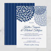 Navy & Dusty Blue bruiloft uitnodigingen | Bloemen (Voorkant / Achterkant)