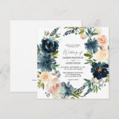 Navy, Dusty Blue en Pink Floral 2 Square Wedding Kaart (Voorkant / Achterkant)