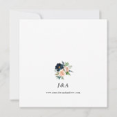 Navy, Dusty Blue en Pink Floral 2 Square Wedding Kaart (Achterkant)