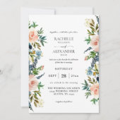 Navy, Dusty Blue en Pink Floral Wedding Invitation Kaart (Voorkant)