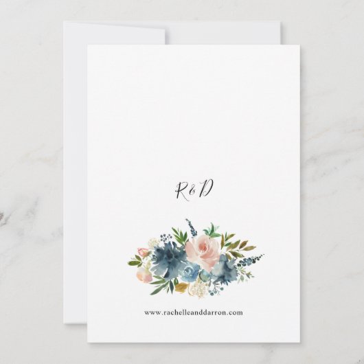 Navy, Dusty Blue en Pink Floral Wedding Invitation Kaart (Achterkant)