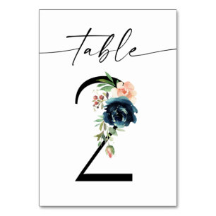 Navy, Dusty Blue en Roze Floral Table Number 2 Kaart