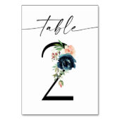 Navy, Dusty Blue en Roze Floral Table Number 2 Kaart (Achterkant)