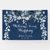 Navy Dusty Blue Eucalyptus Welcome To Our Wedding Spandoek (Horizontaal)