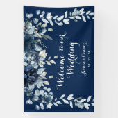 Navy Dusty Blue Eucalyptus Welcome To Our Wedding Spandoek (Verticaal)
