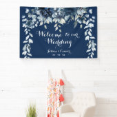 Navy Dusty Blue Eucalyptus Welcome To Our Wedding Spandoek (Insitu)