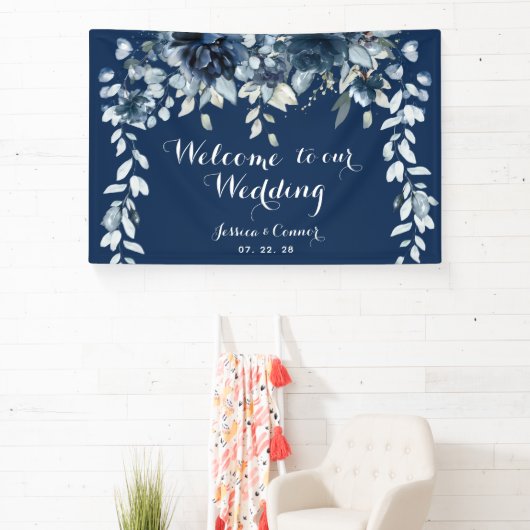 Navy Dusty Blue Eucalyptus Welcome To Our Wedding Spandoek (Insitu)