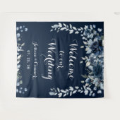 Navy Dusty Blue Eucalyptus Welkom op onze bruiloft Wandkleed (Voorkant (horizontaal))
