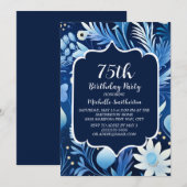 Navy Dusty Blue Floral 75e verjaardag Kaart (Voorkant / Achterkant)