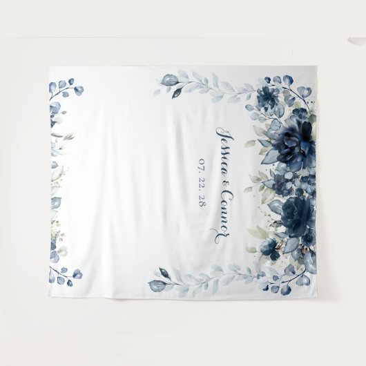 Navy Dusty Blue Floral Eucalyptus Greenery Wedding Wandkleed (Voorkant (horizontaal))