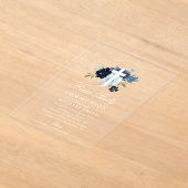 Navy & dusty blue floral first holy communion acryl uitnodigingen (Laagn)