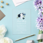 Navy & dusty blue floral first holy communion acryl uitnodigingen (Insitu (Huwelijk))
