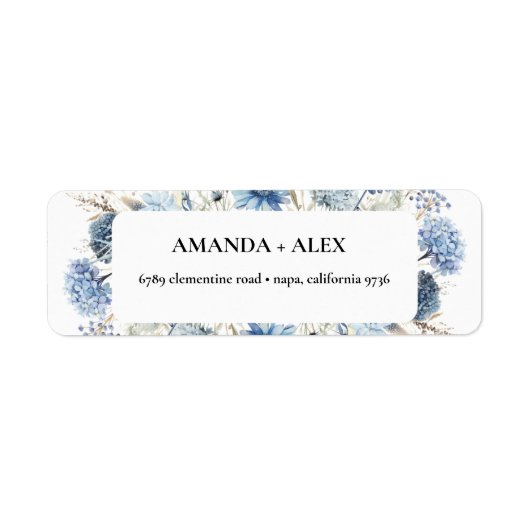 Navy Dusty Blue Floral Spring Bloom Bruiloft Etiket (Voorkant)