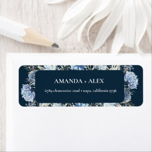 Navy Dusty Blue Floral Spring Bloom Bruiloft Etiket