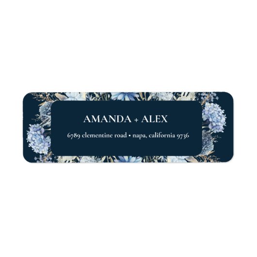Navy Dusty Blue Floral Spring Bloom Bruiloft Etiket (Voorkant)