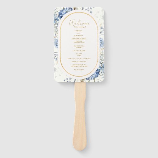 Navy Dusty Blue Floral Spring Bloom Bruiloft Handwaaier (Voorkant)