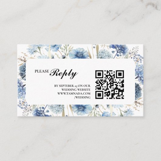 Navy Dusty Blue Floral Spring Bloom Bruiloft Informatiekaartje (Voorkant)