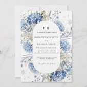 Navy Dusty Blue Floral Spring Bloom Bruiloft Invit Kaart (Voorkant)