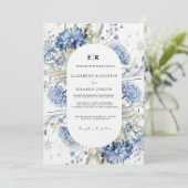 Navy Dusty Blue Floral Spring Bloom Bruiloft Invit Kaart (Staand voorkant)