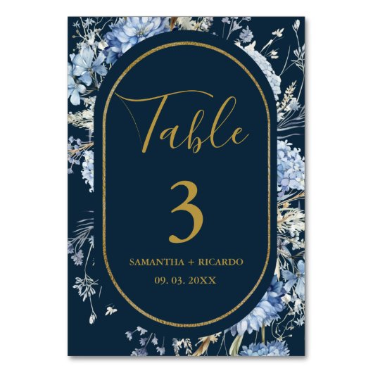 Navy Dusty Blue Floral Spring Bloom Bruiloft Kaart (Achterkant)