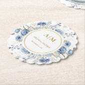 Navy Dusty Blue Floral Spring Bloom Bruiloft Kartonnen Onderzetters (Gekanteld)