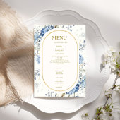 Navy Dusty Blue Floral Spring Bloom Bruiloft Menu