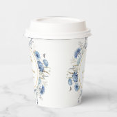 Navy Dusty Blue Floral Spring Bloom Bruiloft Papieren Bekers (Links)