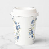 Navy Dusty Blue Floral Spring Bloom Bruiloft Papieren Bekers (Rechts)