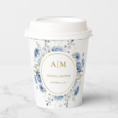 Navy Dusty Blue Floral Spring Bloom Bruiloft Papieren Bekers (Voorkant)