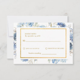 Navy Dusty Blue Floral Spring Bloom Bruiloft RSVP