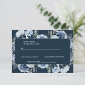 Navy Dusty Blue Floral Spring Bloom Bruiloft RSVP Kaartje (Staand voorkant)