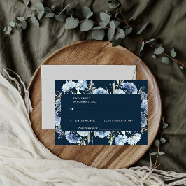 Navy Dusty Blue Floral Spring Bloom Bruiloft RSVP Kaartje