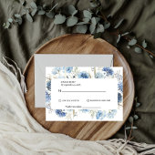 Navy Dusty Blue Floral Spring Bloom Bruiloft RSVP Kaartje