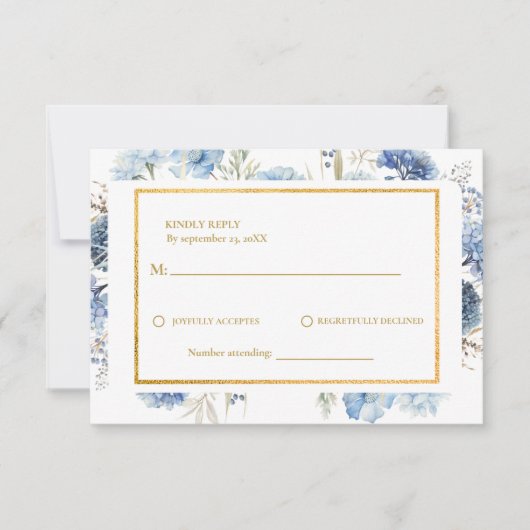 Navy Dusty Blue Floral Spring Bloom Bruiloft RSVP Kaartje (Voorkant)