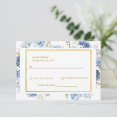 Navy Dusty Blue Floral Spring Bloom Bruiloft RSVP Kaartje (Staand voorkant)