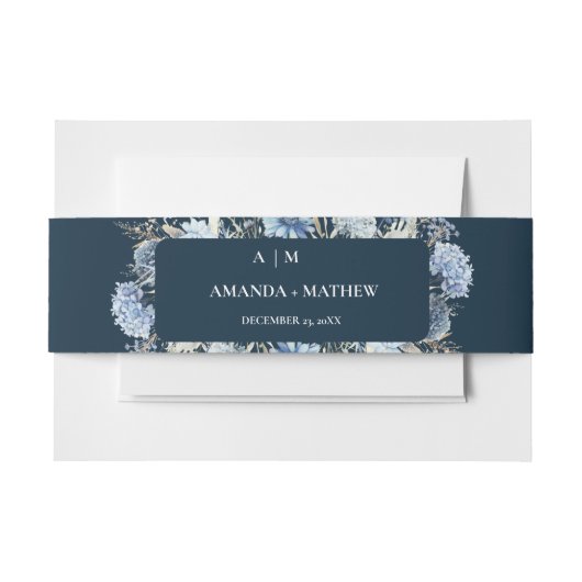 Navy Dusty Blue Floral Spring Bloom Bruiloft Uitnodigingen Wikkel (Voorkant Voorbeeld)