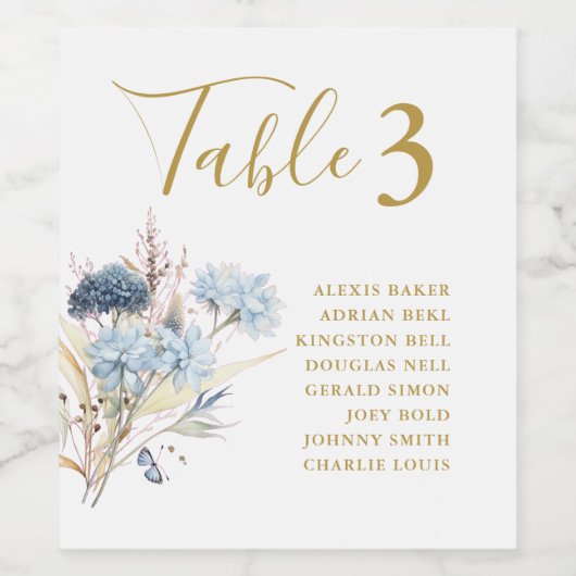 Navy Dusty Blue Floral Spring Bloom Bruiloft Wijn Etiket (Enkel label)