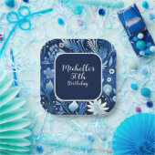 Navy Dusty Blue Flowers 50ste verjaardag Papieren Bordje (Feest)